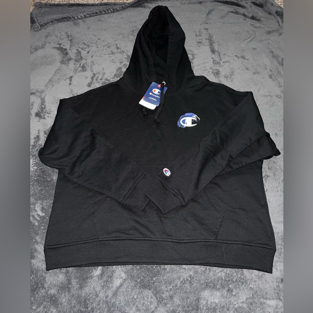 NWT Champion Authentic Logo-Print Fleece L/S Pullover Hoodie Women's XL Black